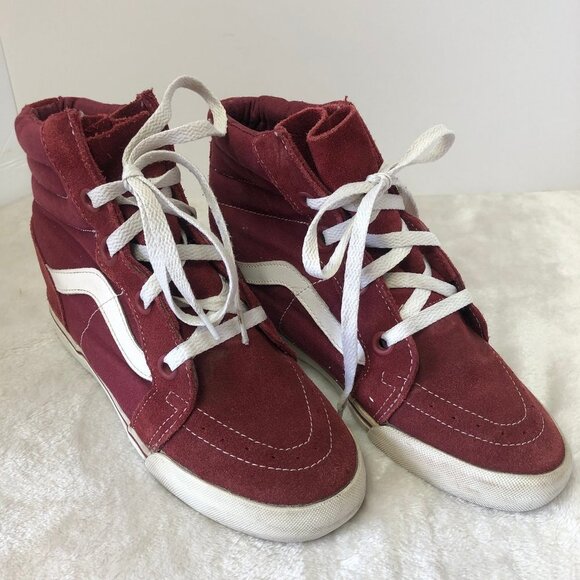 Vans Sk8-Hi Women’s Shoe Red Hidden Wedge Suede Canvas Sneaker Size 8 - Picture 1 of 11